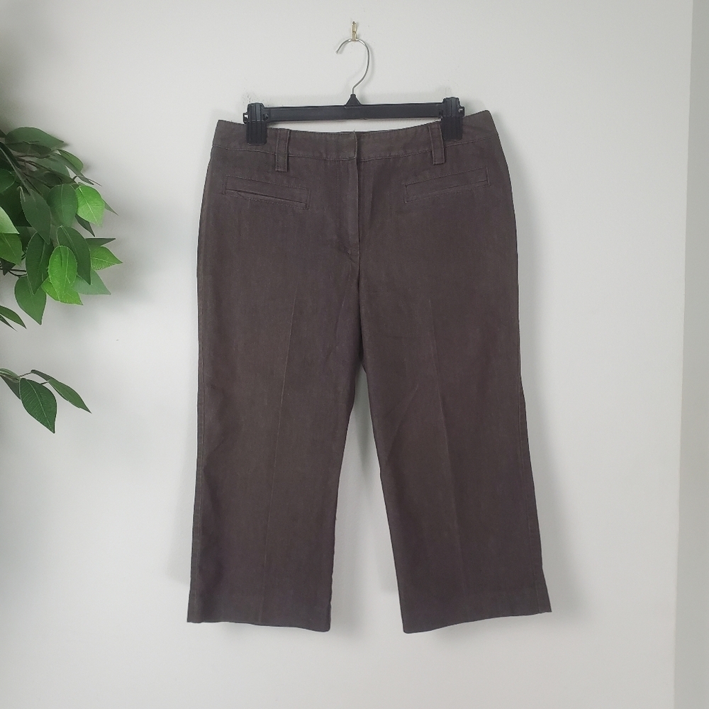 Larry Levine Petite Brown Cropped Stretch Pants Size 10 Petite